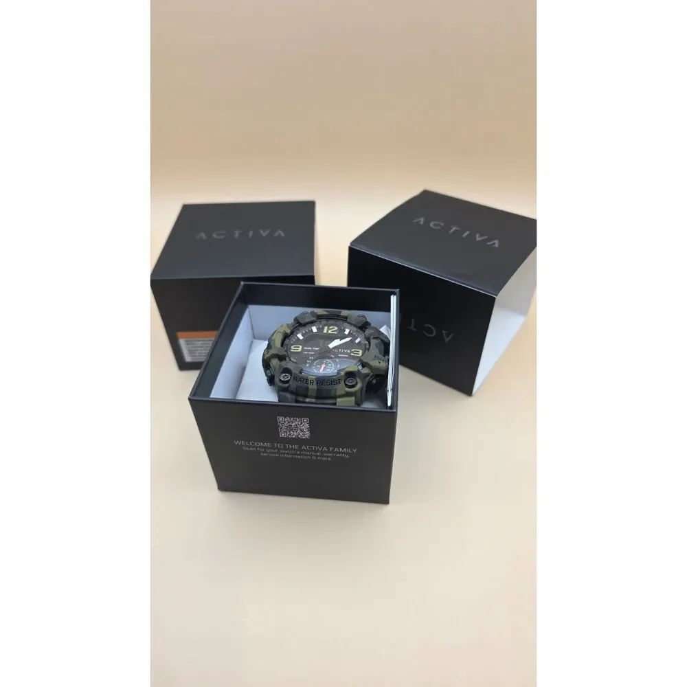 Activa X Dual Time Men's Digital Analog Sport Watch Black Red Water Resistant